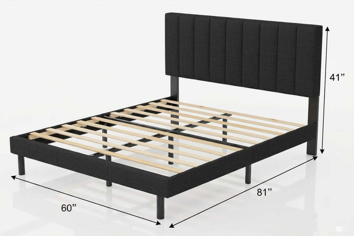Black bed frame with wooden slats