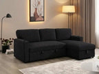 Corduroy Convertible Sofa Bed with Cup Holders – Plush Ribbed Fabric Sleeper Couch with Storage