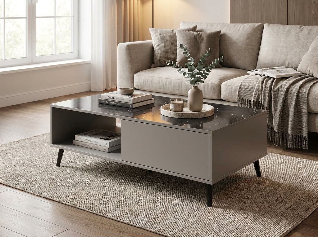 Onyx Slate Black Rectangular Coffee Table – Modern Storage Design