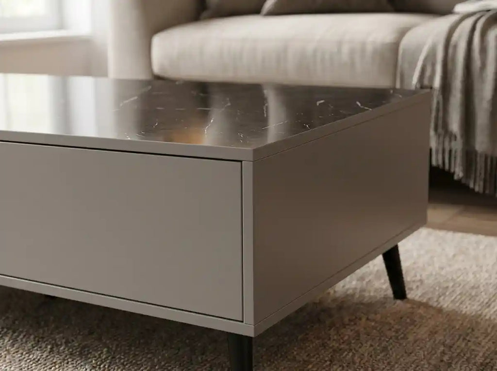 Onyx Slate Black Rectangular Coffee Table – Modern Storage Design