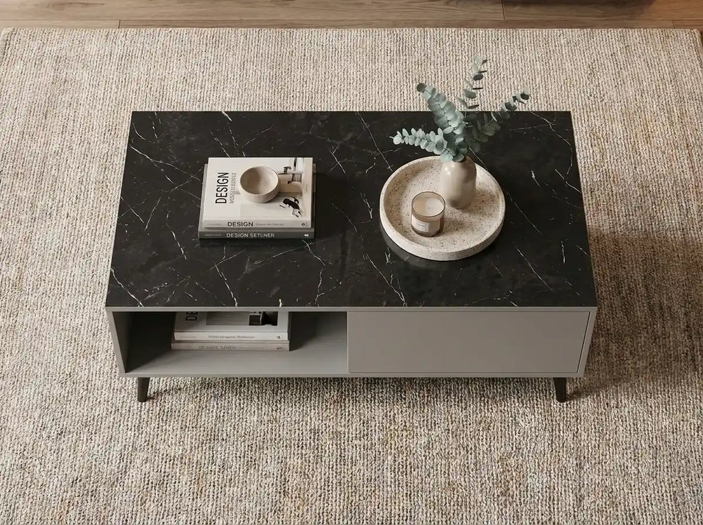 Onyx Slate Black Rectangular Coffee Table – Modern Storage Design