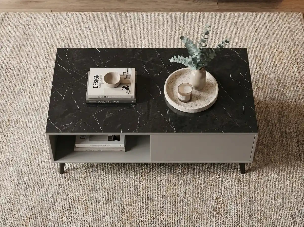 Onyx Slate Black Rectangular Coffee Table – Modern Storage Design
