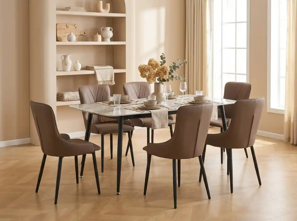 Stone 6-Seater Dining Table Set – Heat-Resistant Top with 6 Chairs