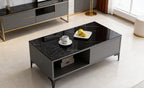The Onyx Slate Modern Coffee Table – Black Marble Surface with Storage