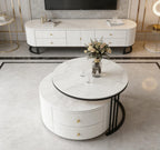 The Alpine Nested Marble Coffee Table Set with Storage Drawer