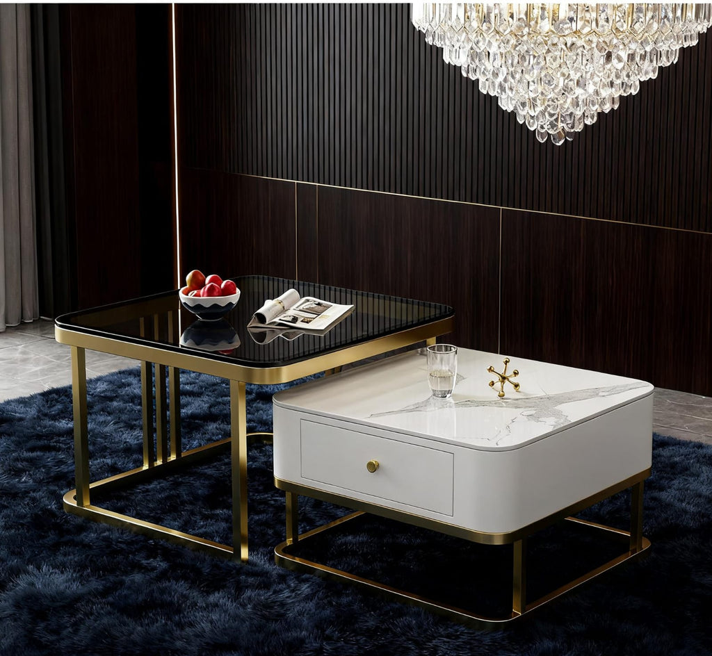 Modern luxury asymmetrical nesting coffee table set