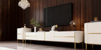 The Royal Alpine TV Console Set – Pearl White with Brushed Gold Accents