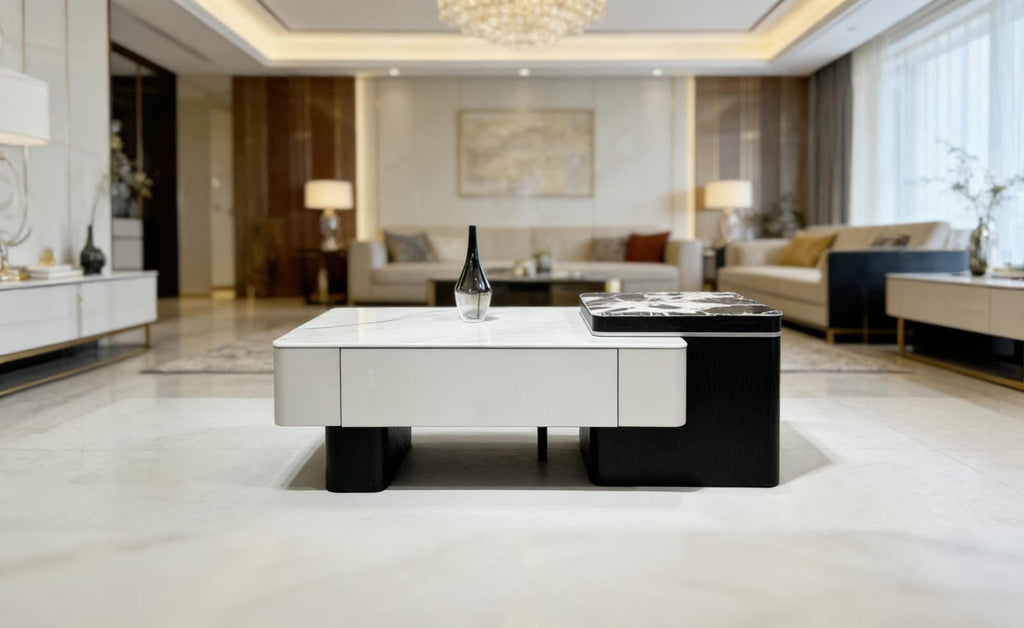 The Alpine Dual-Tier Marble Coffee Table