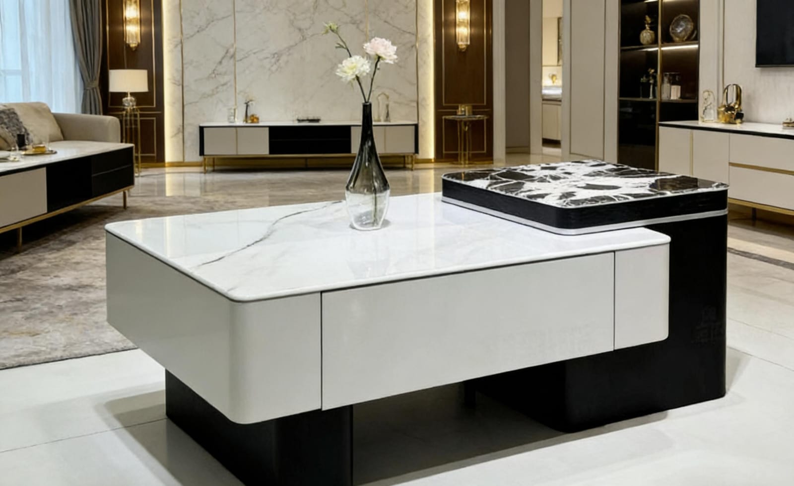 The Alpine Dual-Tier Marble Coffee Table