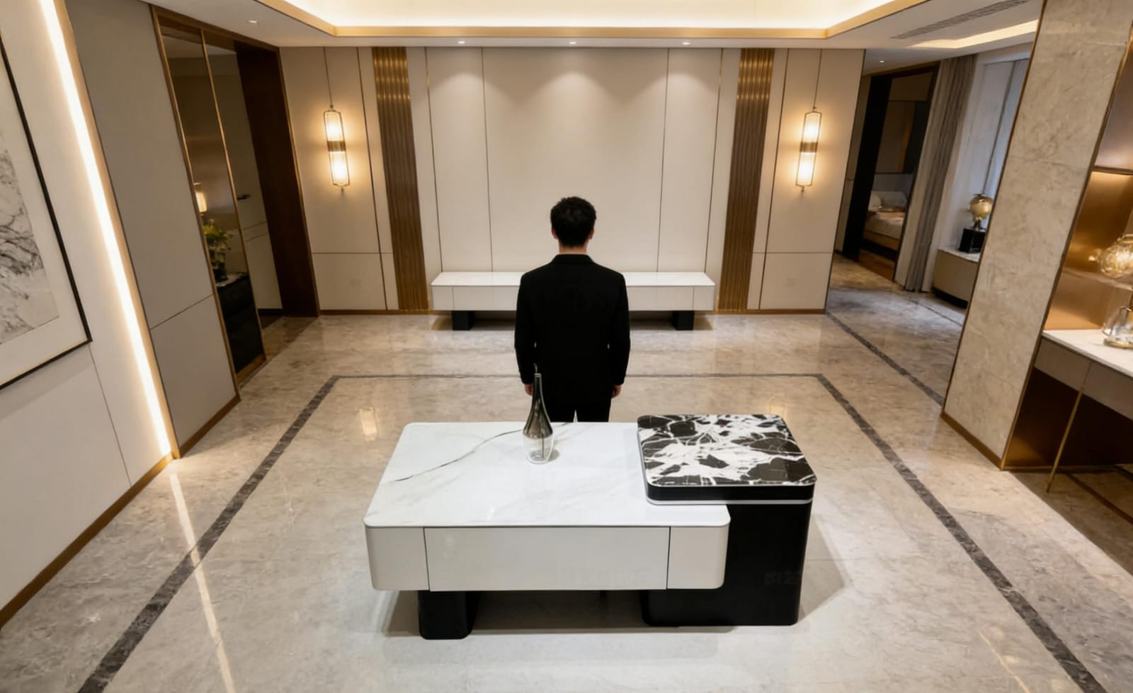 The Alpine Dual-Tier Marble Coffee Table