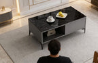 The Onyx Slate Modern Coffee Table – Black Marble Surface with Storage
