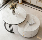 The Alpine Nested Marble Coffee Table Set with Storage Drawer
