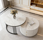 The Alpine Nested Marble Coffee Table Set with Storage Drawer