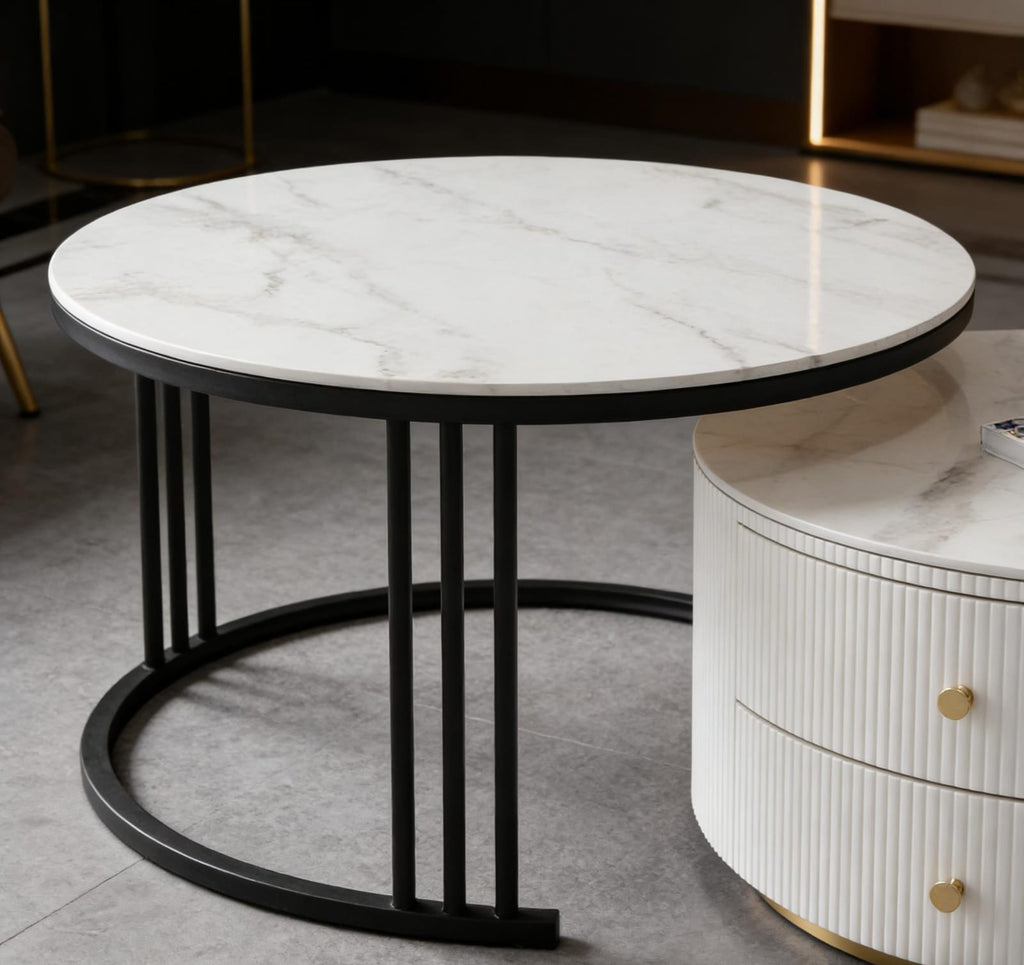 The Alpine Nested Marble Coffee Table Set with Storage Drawer