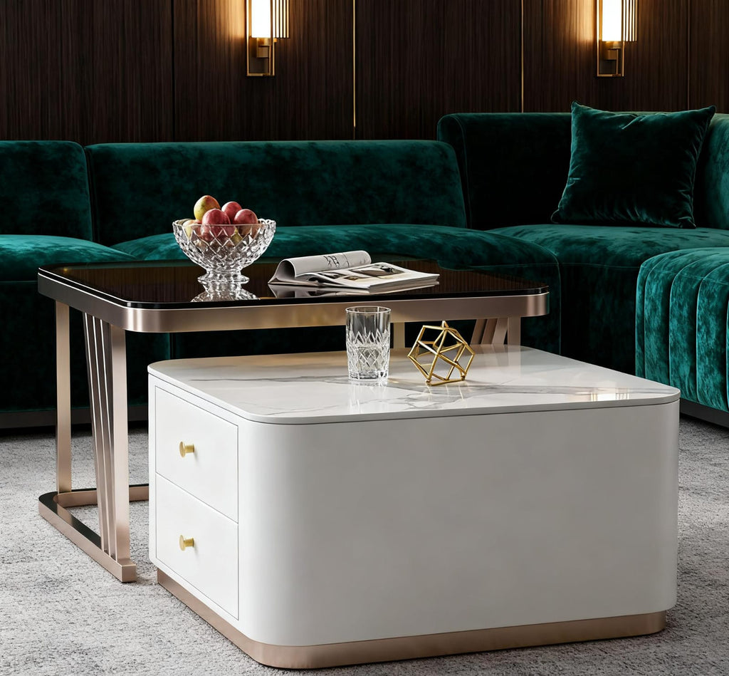 Modern luxury asymmetrical nesting coffee table set