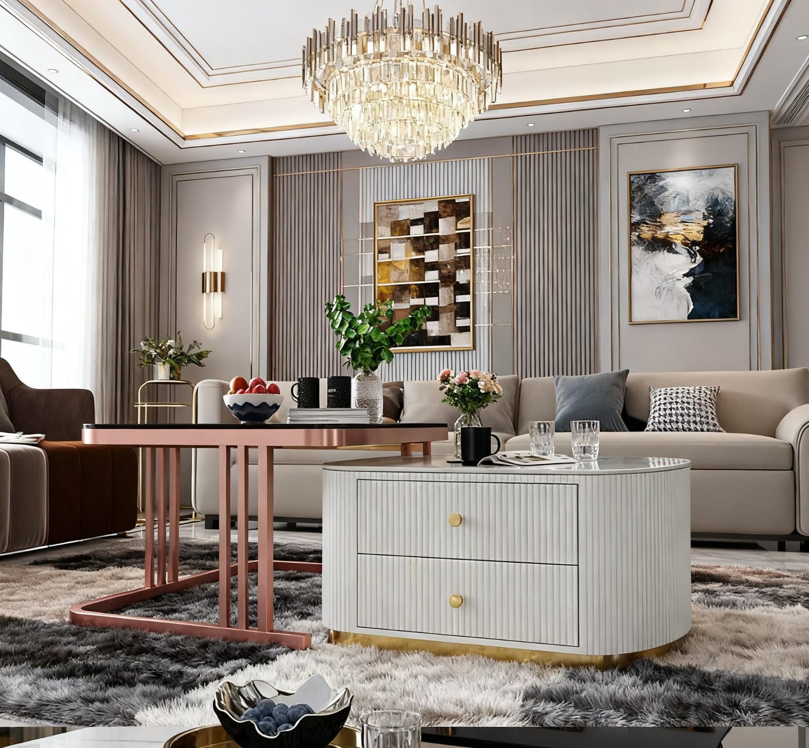 Modern luxury asymmetrical nesting coffee table set