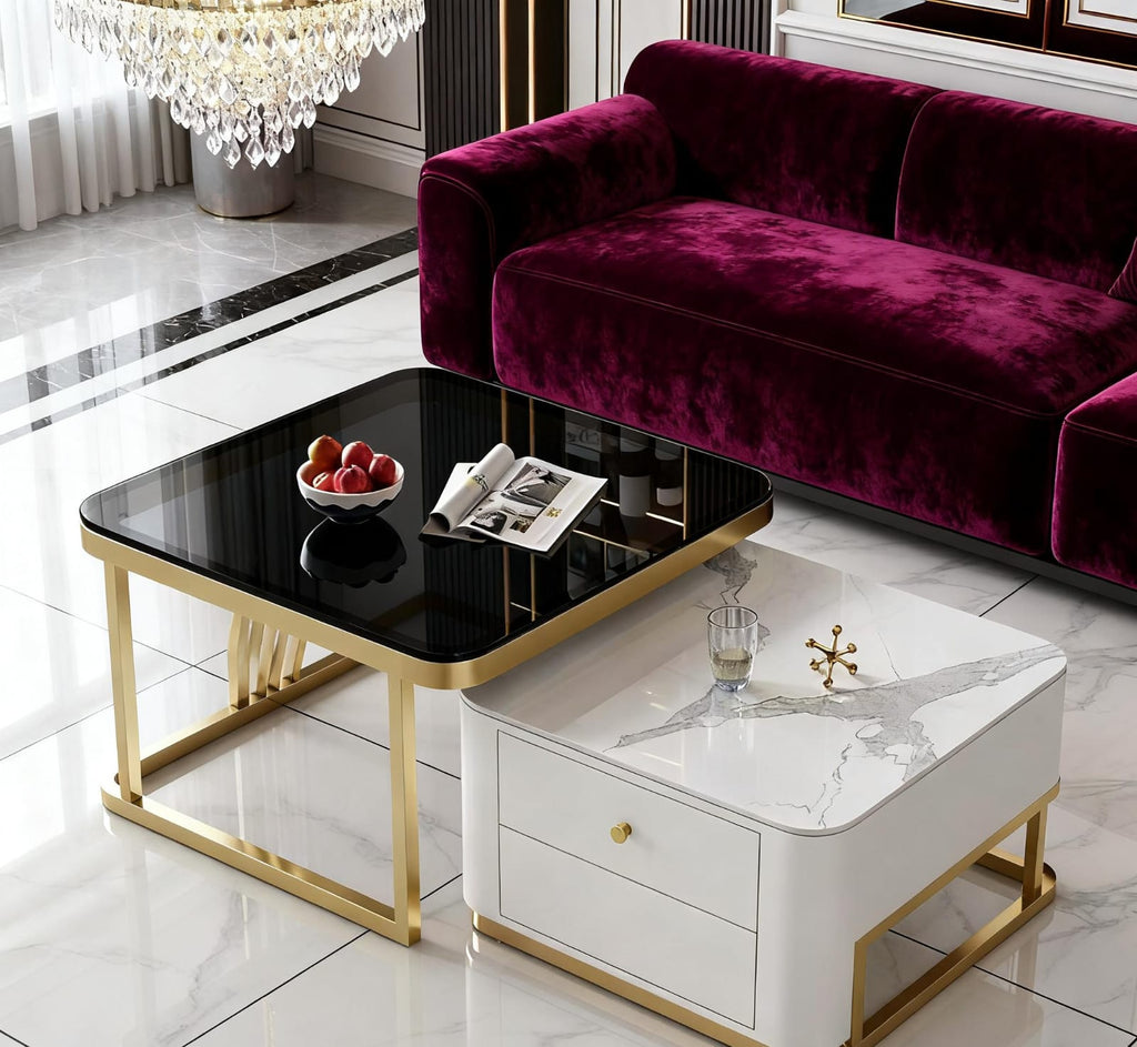 Modern luxury asymmetrical nesting coffee table set