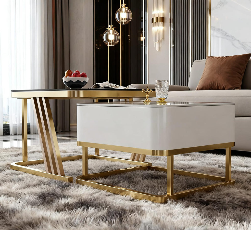 Modern luxury asymmetrical nesting coffee table set