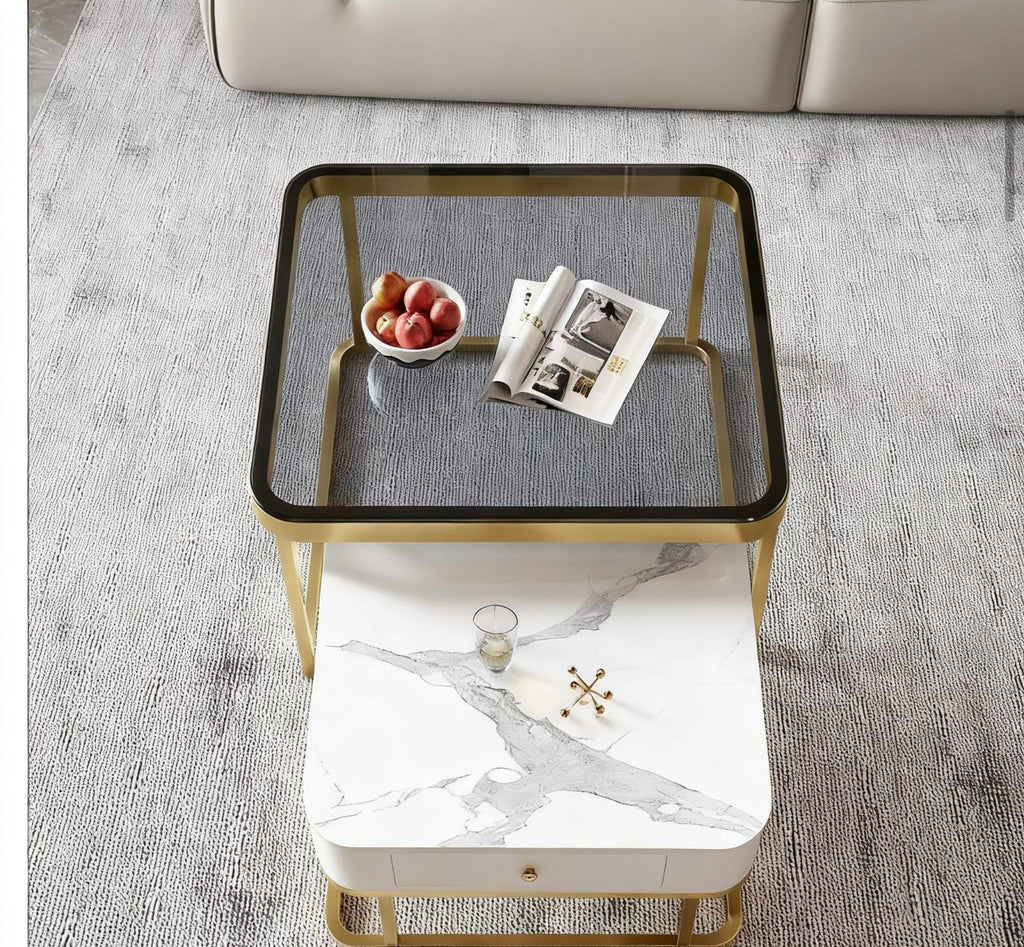 Modern luxury asymmetrical nesting coffee table set