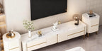 The Royal Alpine TV Console Set – Pearl White with Brushed Gold Accents