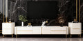 The Royal Alpine TV Console Set – Pearl White with Brushed Gold Accents