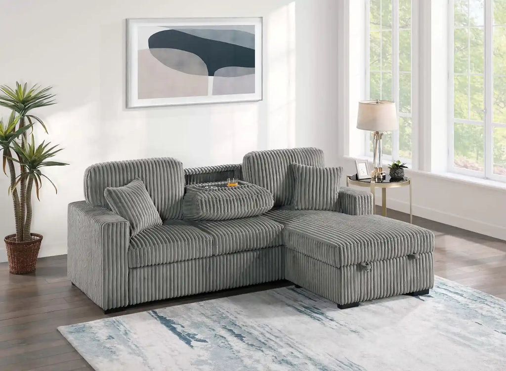 Corduroy Convertible Sofa Bed – Plush Ribbed Fabric Sleeper Couch with Storage