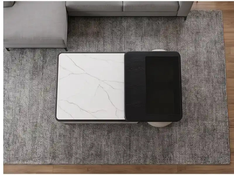 Metro Modern Transforming Coffee Table Set – Faux Marble, Tempered Glass & Storage Poufs