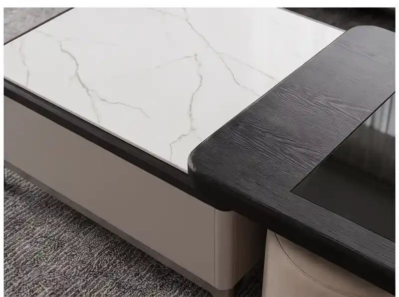 Metro Modern Transforming Coffee Table Set – Faux Marble, Tempered Glass & Storage Poufs
